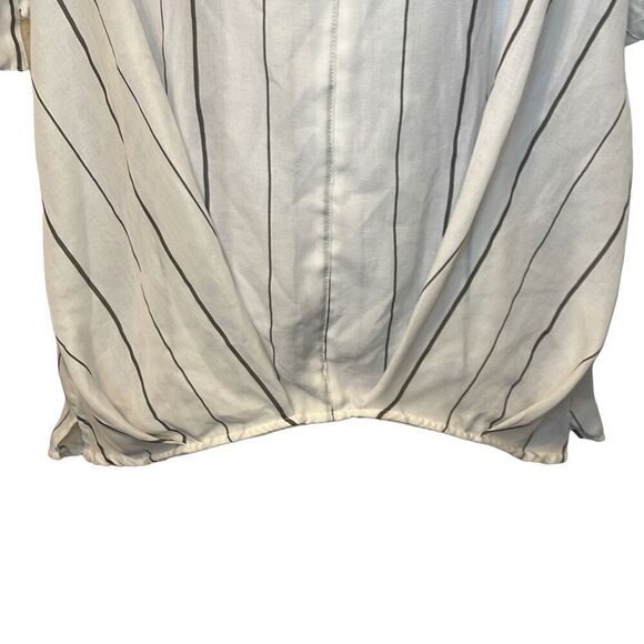 Listicle Large Gray White Stripe Tie Sleeve High Low Top Coastal Preppy Minimal - Picture 5 of 9